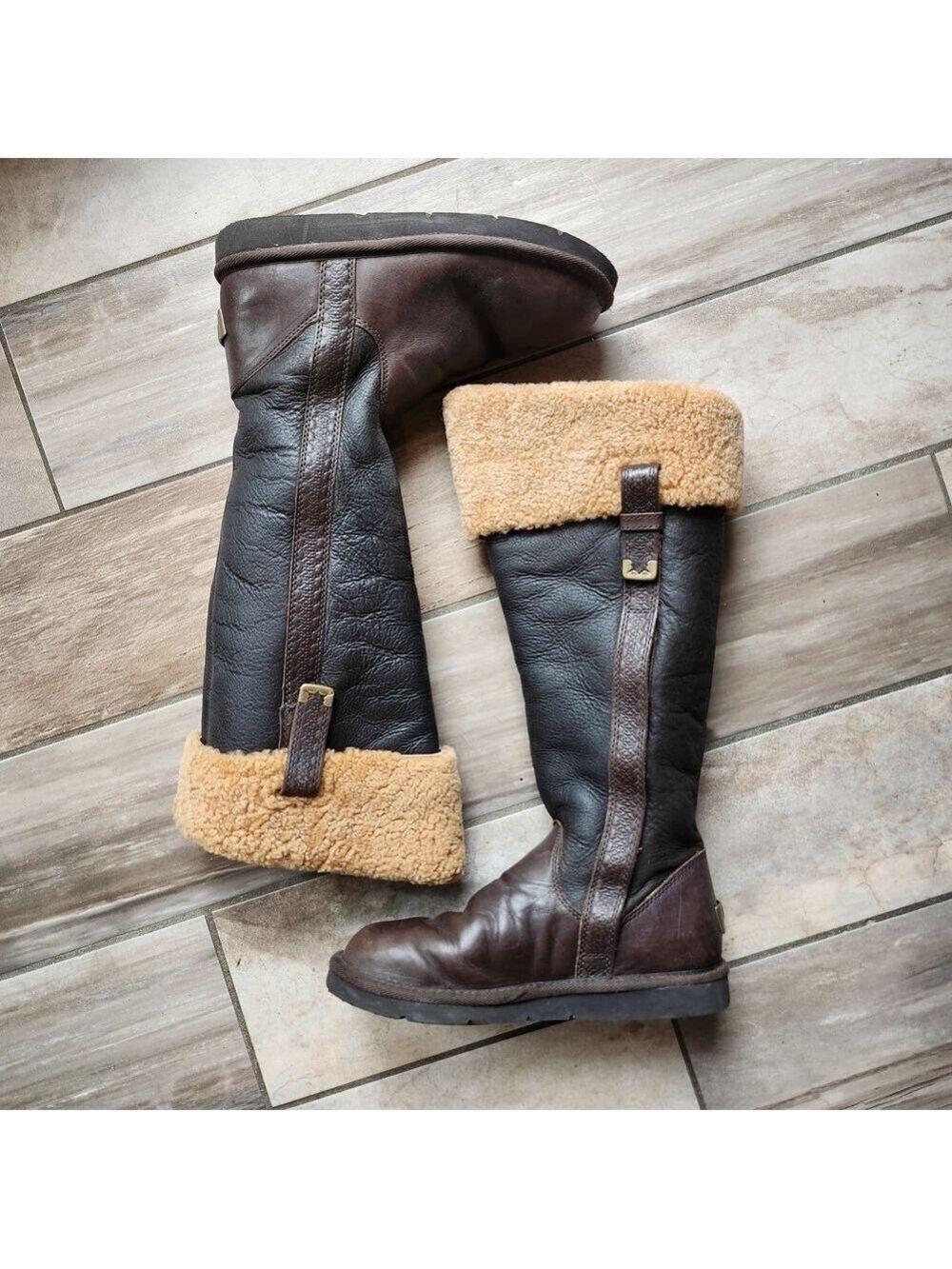 UGG Dark Brown Sherpa Lined Leather Boots